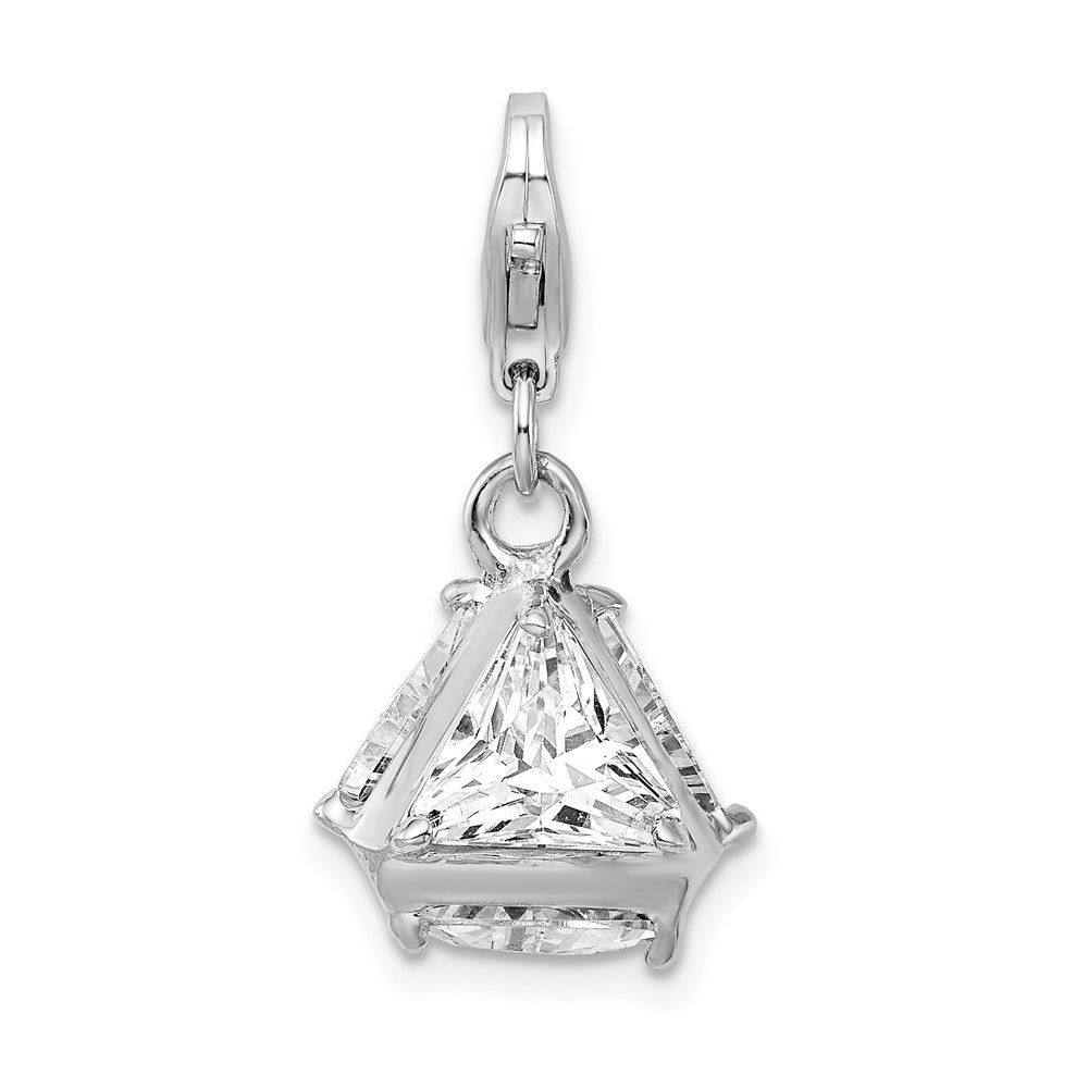 925 Sterling Silver Polished 3-D CZ Bracelet Charm with Fancy Lobster Clasp